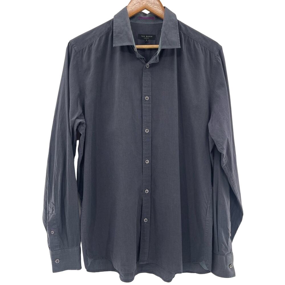 Ted Baker London Slate Gray Long Sleeve Casual Preppy Button Up Shirt Size Large